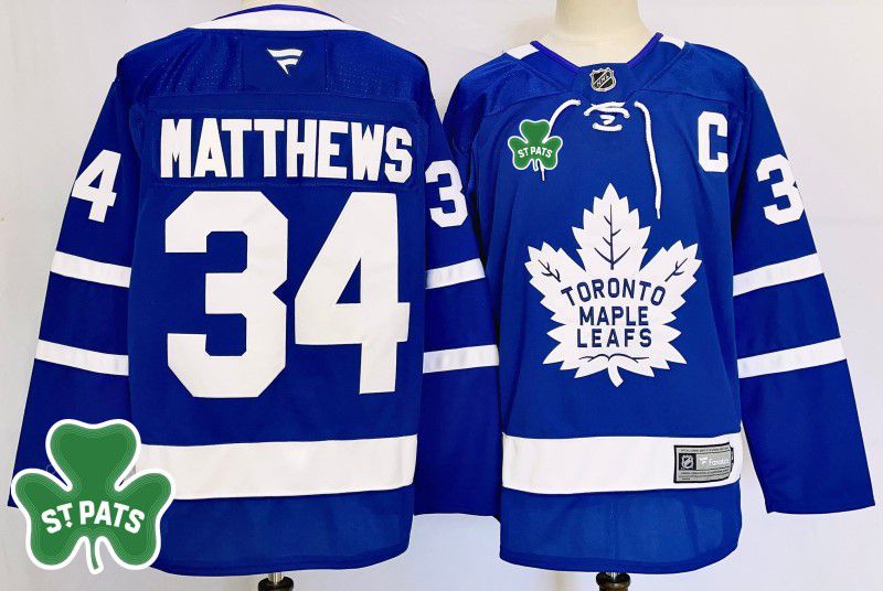 Men Toronto Maple Leafs #34 Matthews Blue Fanatics 2025 NHL Jersey style 3